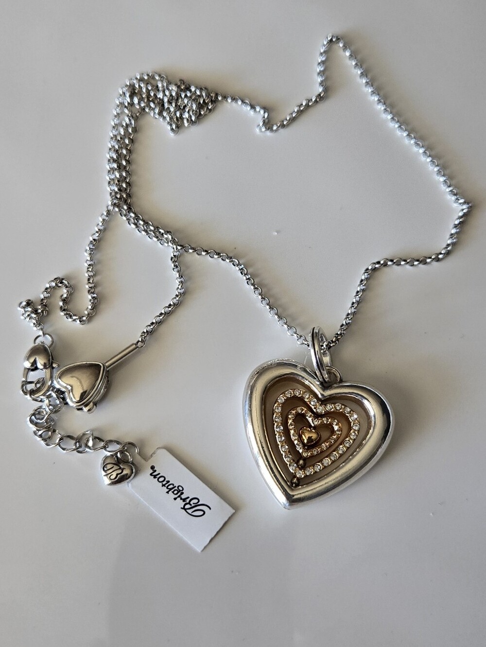 New Brighton Two-Tone Heart Pendant Necklace with Crystal Trim